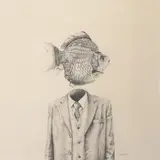 Jon Jaylo, Fish Head, pen and ink on paper