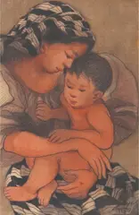 José T. Joya, Mother and Child, pastel on paper
