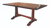 Benji Reyes b. 1958, Hapag-Kainan (Trestle Dining Table), with rare Philippine hardwood narra with ipil breadboard, legs: yakal stretchers and base: saplungan