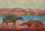 Magkasintahan by Manuel Baldemor, mixed media on paper, sold Oct 2019