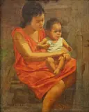 Max Lalata, Mother and Child, oil on canvas