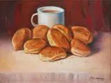 Fernando B. Sena, Pandesal at Kape, oil on canvas