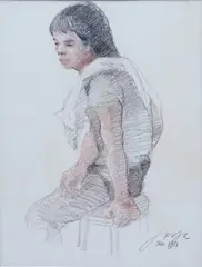 Worker by José T. Joya, colored pencil on paper, sold Oct 2019