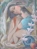 Tam Austria, Mother and Child, oil on canvas