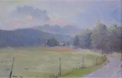“Stone on Dusk” by Mia Herbosa, Oil on masonite board, sold Jul 2019