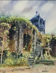 Ernest Verroya, Church, watercolor on paper