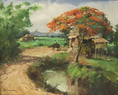 Landscape by Serafin Serna, oil on canvas, sold Apr 2019