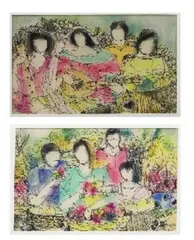Untitled 1 & 2 by Ramon Doplon, watercolor on paper, sold Apr 2019
