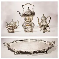 Rare antique Victorian silver tea & Coffee 8 piece, Untitled, JOHN FIGG OF LONDON (worked c.1840-1880) 19th cent