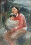 Jun Martinez, Mother and Child, watercolor on paper