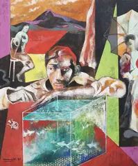 Volcano by Marcel Antonio, oil on canvas, sold Jan 2019