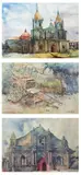 R. Guarico, a.) Molo Ilo Ilo Church b.) Kalesa c.) Church, watercolor on paper