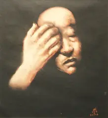 Untitled by Mark Justiniani, oil pastel on felt paper, sold Oct 2018