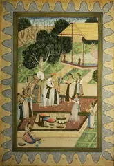 Persian Empire, A Persian tapestry depicting daily life, Silk tapestry mounted