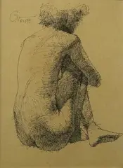 Nude by Romulo Olazo, pen and ink on paper, sold Oct 2018