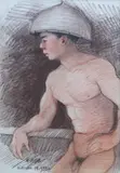 Man in Salakot by José T. Joya, pastel on paper, sold Jul 2018