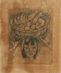 Vendor by Manuel Rodriguez Sr., pen and ink on paper, sold Jul 2018