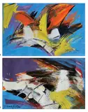 Darby Alcoseba, a.) Blue Moon II  b.) Blue Moon #3, a) acrylic on paper b) acrylic on paper