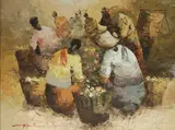 Vendors by Alfred Buenaventura, oil on canvas, sold Apr 2018