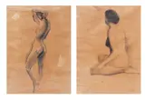 a.) Nude 1 b.) Nude 2 by Vicente Manansala, charcoal on paper, sold Jan 2018