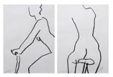 Rock Drilon, a.) Nude on Bicycle #2
b.) Nude on Bicycle #5, Pencil on paper