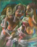Nude Women by Onib Olmedo, Pastel on felt paper, sold Oct 2017