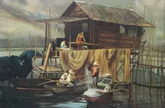 Noel P. Blanco, Fishermen, Oil on canvas