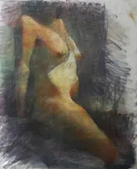 Nude by Romulo Olazo, Pastel on paper, sold Jul 2017