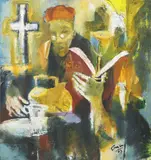 Priest by Emmanuel Garibay, Oil on wood, sold Jul 2017