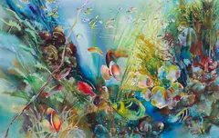 Aquarium by Rafael Cusi, watercolor on paper, sold Jul 2016