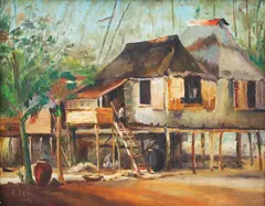 Bahay Kubo by Elias Laxa, oil on canvas, sold Jul 2016