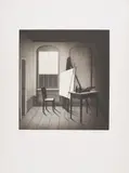 Friedrich Meckseper, Atelier, 1974, Aquatintaradierung auf BFK RIVES FRANCE (Wasserzeichen)