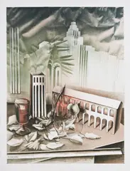 Peter Paul, Stillleben mit Herbst und Campanile, 1982, Mappe mit 1 Farblithografie auf BFK RIVES (Wasserzeichen)