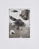 Horst Janssen, Zwei kollidierende Sphären (weiß-braun), 1987, Radierung auf Velin