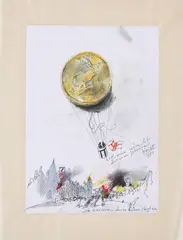 Münzluftballon by Horst Janssen, 1984, Farbstift und Grafit auf Velin, teilcollagiert, sold Mar 2022