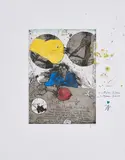 Horst Janssen, Zwei kollidierende Sphären (gelb-grau), 1987, Farbradierung, überarbeitet, auf Hahnemühle (Wasserzeichen)