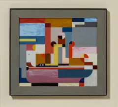 Walter Dexel, "Dampfschiff", 1922, Öl auf Glas in Künstlerrahmen