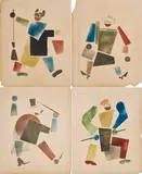 Konvolut von 4 Druckgrafiken by Wladimir Wassiljewitsch Lebedew, Ca. 1920, Jeweils: Farbpochoir auf Landkarte, sold Mar 2022