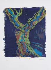 Bernd Zimmer, Baum, 1986, Mappe mit 1 Farblithografie auf BFK RIVES (Wasserzeichen)