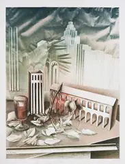 Peter Paul, Stilleben mit Herbst und Campanile, 1982, Mappe mit 1 Farblithografie auf BFK RIVES (Wasserzeichen)