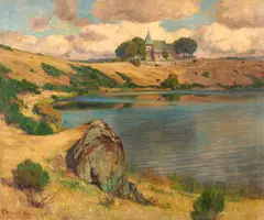 Die Kapelle über dem Totenmaar by Fritz von Wille, Öl auf Leinwand, sold May 2022