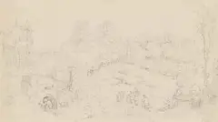 Viktor Paul Mohn, Schloss Scharfenberg über der Elbe bei Meißen, Bleistift auf Papier