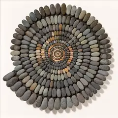 "Stein-Mandala oder Steinzeit Kreissäge" by Mary Bauermeister, 2002, Steine auf Holz, sold Nov 2022
