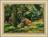 Albert Schiestl-Arding, Garten, Öl auf Sperrholz