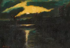 Teufelsmoor in Worpswede by Olga Bontjes van Beek, Mischtechnik auf Rupfen, sold Apr 2022