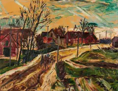 Albert Schiestl-Arding, Dorfstraße, Öl auf Sperrholz