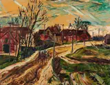 Albert Schiestl-Arding, Dorfstraße, Öl auf Sperrholz