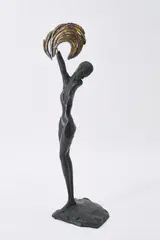 Daphne by Ernst Fuchs, 1973, Bronze, dunkelbraun patiniert, mit aufgesteckter Agraffe, vergoldet, sold Jun 2022