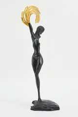 Daphne by Ernst Fuchs, 1973, Bronze, dunkelbraun patiniert, mit aufgesteckter Agraffe, vergoldet, sold Mar 2022