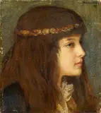 Friedrich August von Kaulbach, Porträt eines Mädchens mit Blumenkranz im Haar, Öl auf Karton